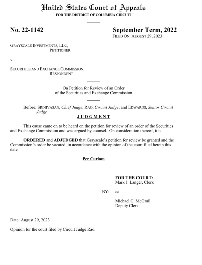 Grayscale Wins Lawsuit Against SEC