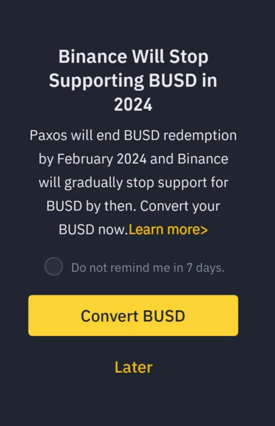 Binance to End Support for BUSD Stablecoin from 2024