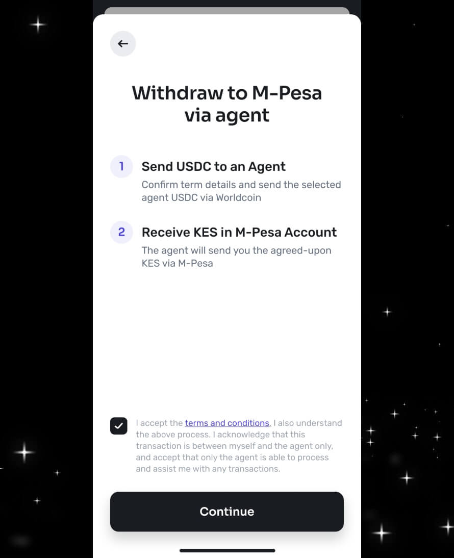 Accept the Terms When Withdrawing Worldcoin to M-Pesa