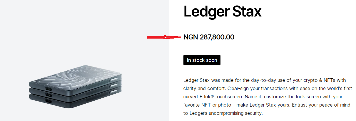What is the price of Ledger Stax in Nigeria?