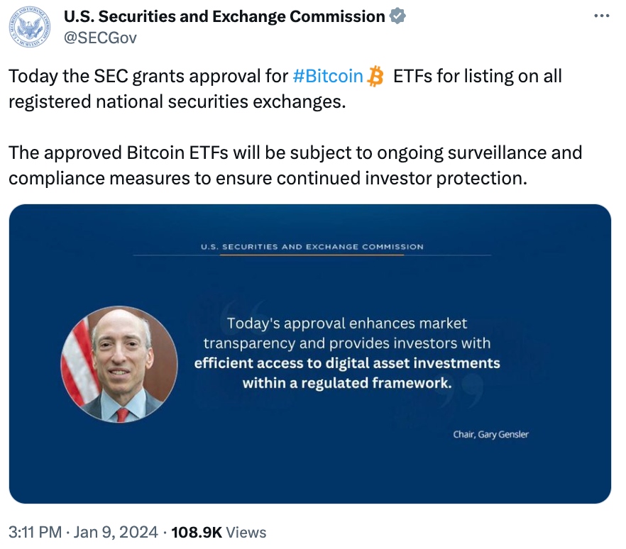 The unauthorized tweet that falsely claimed spot bitcoin ETF approval
