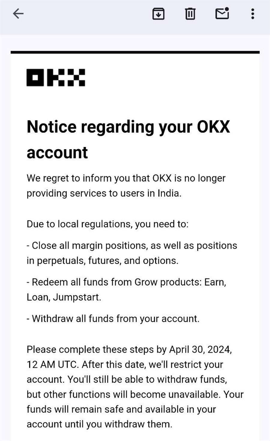 OKX is shutting down operations in India