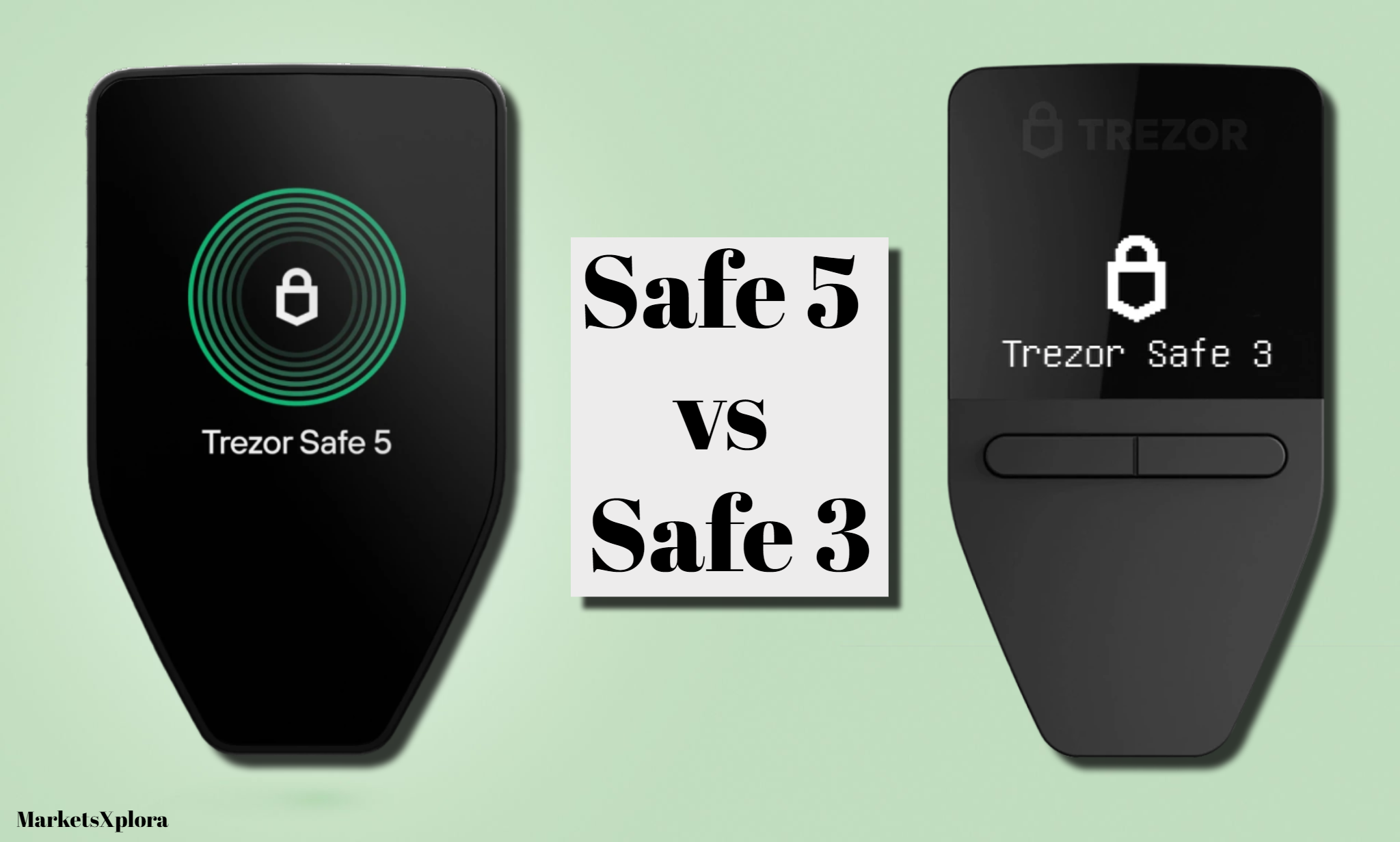 Extensive Trezor Safe 5 vs Trezor Safe 3 hardware wallet face-off comparing security certifications, crypto support, cost, design and recommendations.