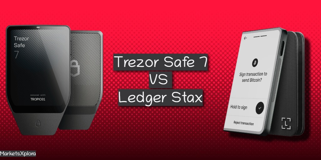 Trezor Safe 7 vs Ledger Stax side-by-side on chips, charging, privacy, and ecosystem support. Read before you buy — the gap is bigger than you think.